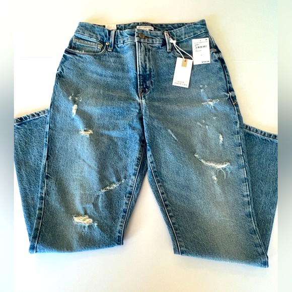 Good American Good Classic High Rise Distressed Jeans, Indigo - Size 27 - Picture 3 of 12
